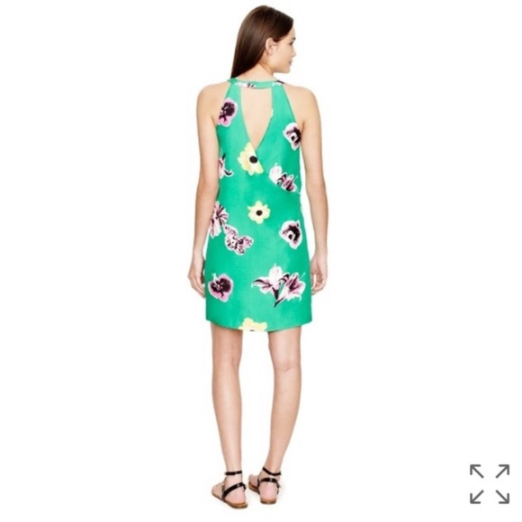 SOLD Crew Green Floral short Dress 100% Silk - Picture 2 of 8